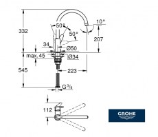 MONOMANDO COCINA BAUCURVE GROHE